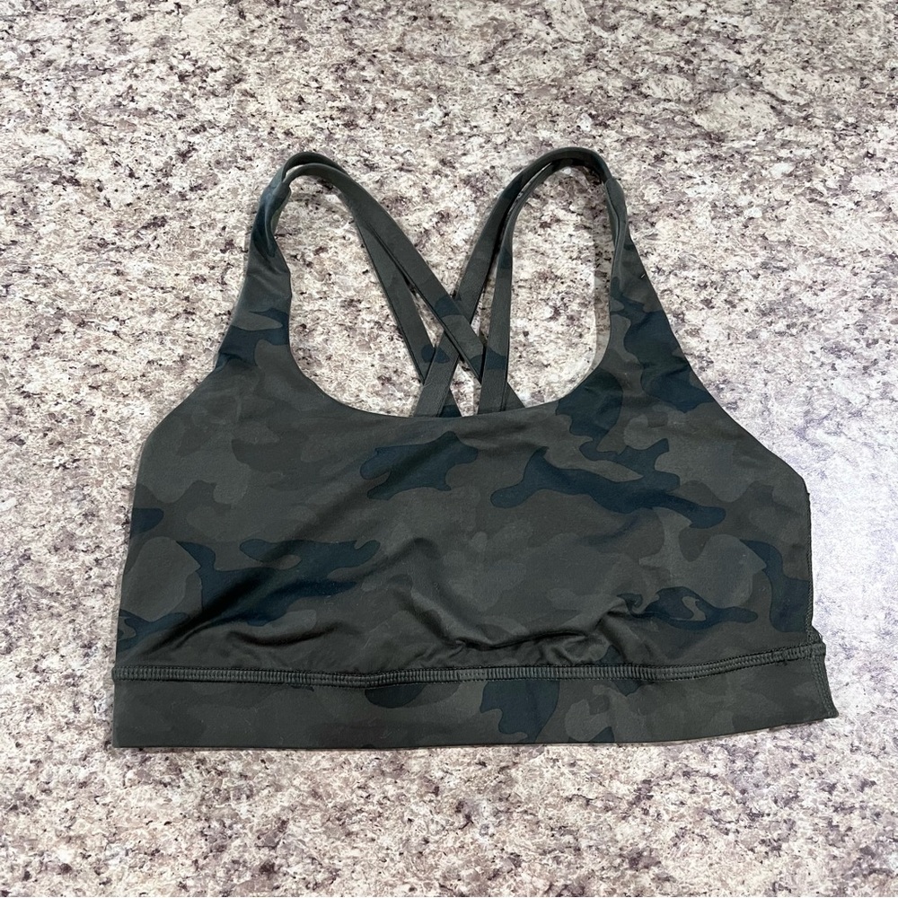 Lululemon Energy Bra Incognito Strappy Camo Green Size 6